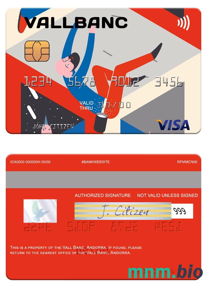 Andorra Vall Banc przykład karty visa w formacie PSD